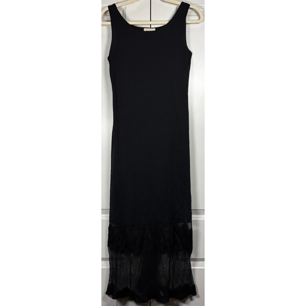 Vintage Orange USA Womens Maxi Dress Black Scoop Neck Mesh Lace Hem Whimsigoth M